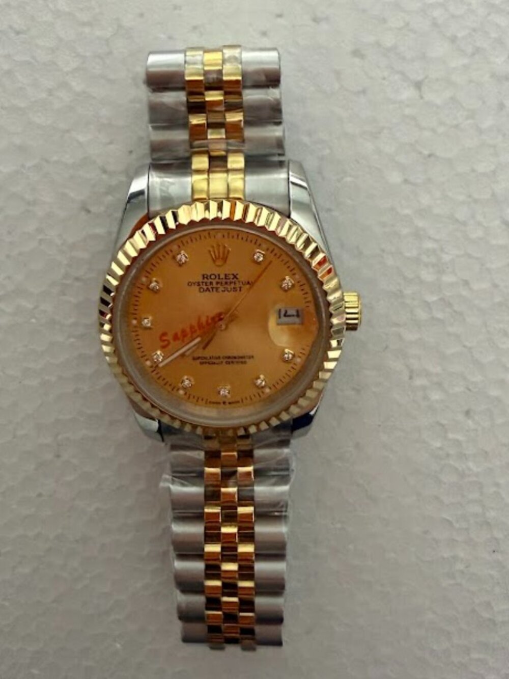 Two Tone 36mm Watch Gold Silver Champagne Dial Crystal Hour Markers - Picture 3 of 8
